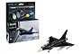 Revell 1/144 scale Eurofighter Typhoon RAF model kit box and a fully assembled, painted black fighter jet model.
