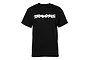 A black Traxxas branded t-shirt with a white Traxxas logo printed on the chest, displayed against a plain white background.