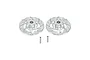 Two silver aluminium 17mm splined wheel hexes with integrated brake disc detail and two small metal pins on a white background.