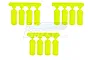 Twelve bright yellow RPM RC rod ends arranged in three sets of four on their original plastic molding trees.