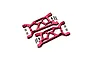A pair of red anodized aluminium front lower suspension arms for an RC car by GPM Racing, including mounting screws and bushings.