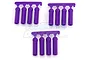 Three sets of four purple RPM rod ends still attached to their plastic molding trees on a white background.