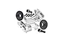 GPM Racing silver aluminium front and rear upper bulkheads with black 10T/32T differential gear sets and mounting screws.