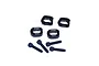 Four black GPM Racing aluminium motor mount spacers and four matching black screws on a white background.