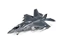 A high-angle studio shot of a fully assembled and painted 1/72 scale model of the ROKAF KF-21 Boramae jet fighter on a white background.