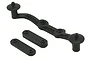 RPM black adjustable body mount set for RC vehicles, including one main mount bar and two spacer plates.