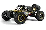 BlackZon Smyter DB Turbo 1/12 scale RC desert buggy in yellow and black with off-road tires and a spare tire mounted on the back.