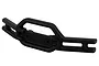 A black RPM front bumper for a 1/16 scale RC vehicle, featuring a molded plastic design with mounting holes and the RPM logo embossed in the center.