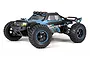 A studio shot of the BlackZon Smyter DT 1/12 scale RC desert truck in blue and black, featuring off-road tires and a roof-mounted light bar.