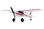FMS PA-18 Super Cub RC plane in white and red livery, featuring a high-wing design, tricycle landing gear, and a black propeller.