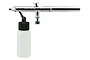 Iwata HP.BCN Neo suction-fed dual-action airbrush with a clear plastic paint bottle attached against a white background.