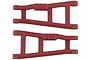 Two red RPM rear suspension arms for RC vehicles, showing left and right orientation markings.