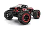 BlackZon Slyder MT 1/16 scale RC monster truck in black and red livery, featuring large off-road tires with red rims, isolated on a white background.