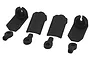 A set of black RPM RC shock rod ends and shock shaft guards arranged on a white background.