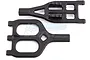 Two black RPM RC suspension arms for Traxxas E-Maxx, shown from top and bottom angles against a white background.