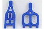 Two blue RPM RC suspension arms for a Traxxas E-Maxx, shown from a top-down perspective against a white background.