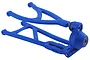 A blue RPM True-Track rear suspension arm and hub assembly for an RC vehicle, shown against a white background.