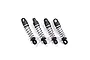 Four silver Kyosho aluminium RC shock absorbers arranged side-by-side on a white background.
