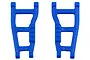 A pair of blue RPM RC rear suspension arms for a 2WD Slash vehicle, shown against a plain white background.