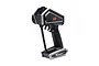Spektrum DX Rugged+ 12-channel RC transmitter in black and grey with a protective bumper design, viewed from the side against a white background.