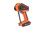 Spektrum DX Rugged DSMR+ 2.4Ghz 12ch radio transmitter in bright orange and black, viewed from the side against a white background.