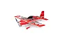 E-Flite UMX Eratix 3D flat foamy RC plane in red, white, and silver livery, viewed from a high angle against a white background.