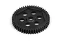 A black hardened steel 51T spur gear for RC vehicles, featuring a central hole and five surrounding weight-reduction holes.