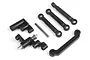 Maverick steering linkage and servo saver set including black plastic links, a metal pin, and a spring-loaded servo saver assembly.