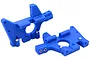 Two blue RPM RC front bulkhead components for T/E-Maxx, featuring molded plastic construction and pre-installed metal hardware.