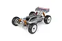 A studio shot of the Team Associated Reflex 14B Classic 1/14 scale RC buggy, featuring a silver body, white wheels, and orange shock absorbers.