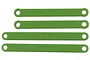 Four green RPM RC camber links for E-Rustler and E-Stampede, labeled FRONT and REAR, isolated on a white background.