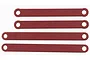 Four red RPM camber links for RC cars, two marked FRONT and two marked REAR, arranged horizontally against a white background.
