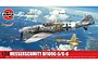 Airfix 1/24 scale Messerschmitt Bf109G-5/G-6 model kit box art featuring a dramatic aerial combat scene over the ocean.