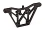 A black plastic rear shock tower for a Traxxas RC vehicle, featuring a triangular frame with multiple mounting holes.