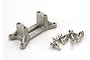 A silver metal Traxxas nitro engine mount with six matching screws on a white background.