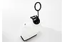 A translucent white Traxxas 150cc fuel tank with a black cap and pull ring against a white background.