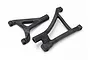 Two black plastic Traxxas RC suspension arms on a white background.