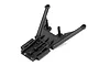 A black plastic Traxxas front bulkhead spare part for RC vehicles, shown from a top-down perspective against a white background.
