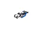 ARRMA 1/10 scale Vorteks painted RC truck body shell in blue, white, and black with racing decals on a white background.