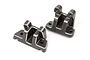 Two grey aluminium RC shock tower braces for Maverick vehicles, showing mounting holes and machined edges against a white background.