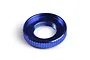 A blue anodised aluminium servo saver nut with a knurled outer edge for grip, shown against a plain white background.