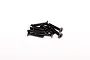 A small pile of black metal countersunk head screws with coarse threads, suitable for RC vehicle assembly.