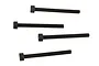 Four black metal cap head screws arranged horizontally against a plain white background.