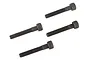 Four black metal cap head screws arranged on a white background.
