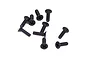 A small pile of black metal countersunk screws with coarse threads and cross-head drives, isolated on a white background.