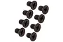 A set of eight black metal countersunk screws with Phillips head drives arranged in two columns on a white background.