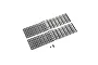 Two black plastic caterpillar track segments for an RC vehicle, shown on a white background with two small connector pieces.