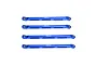 Four blue anodized aluminium RC chassis linkages for Axial RBX10 Ryft, two 124mm and two 134mm, arranged horizontally on a white background.