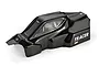 A glossy black pre-painted RC buggy body shell for the Atrek Tracer Pro, featuring white decals and a sleek aerodynamic design on a white background.
