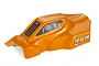 A pre-painted desert orange RC buggy body shell for the Atrek Tracer Pro, featuring black window decals and white Tracer Pro branding on the side.